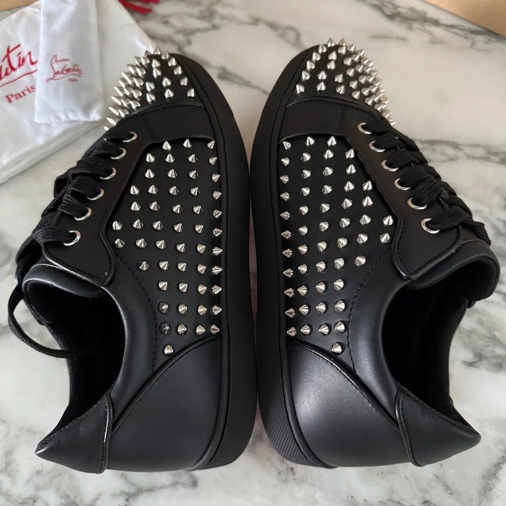 Christian Louboutin 3240804 Women's Vieira Night Spikes Black Sneakers, EU 39.5